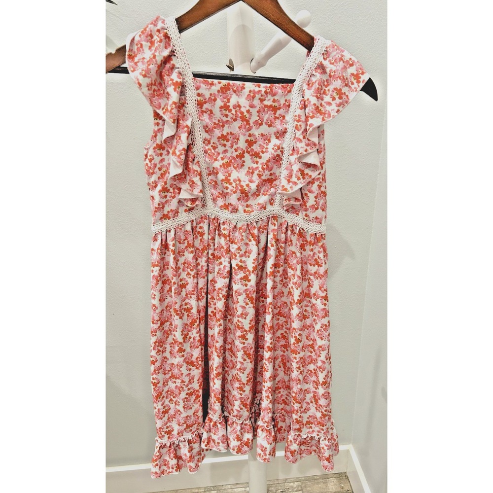 Marie Nicole Clothing Girls Floral Dress Size 5 Spring Summer Bright Lace Ruffle